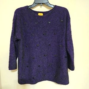 RUBY RD. Embellished Pullover Sweater, size‎ Large, Purple/Black